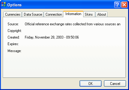Options Dialog, Information Tab