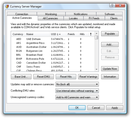 Currency Server Manager - Active Currencies Tab