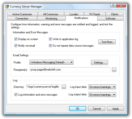 Currency Server Manager - Notifications Tab